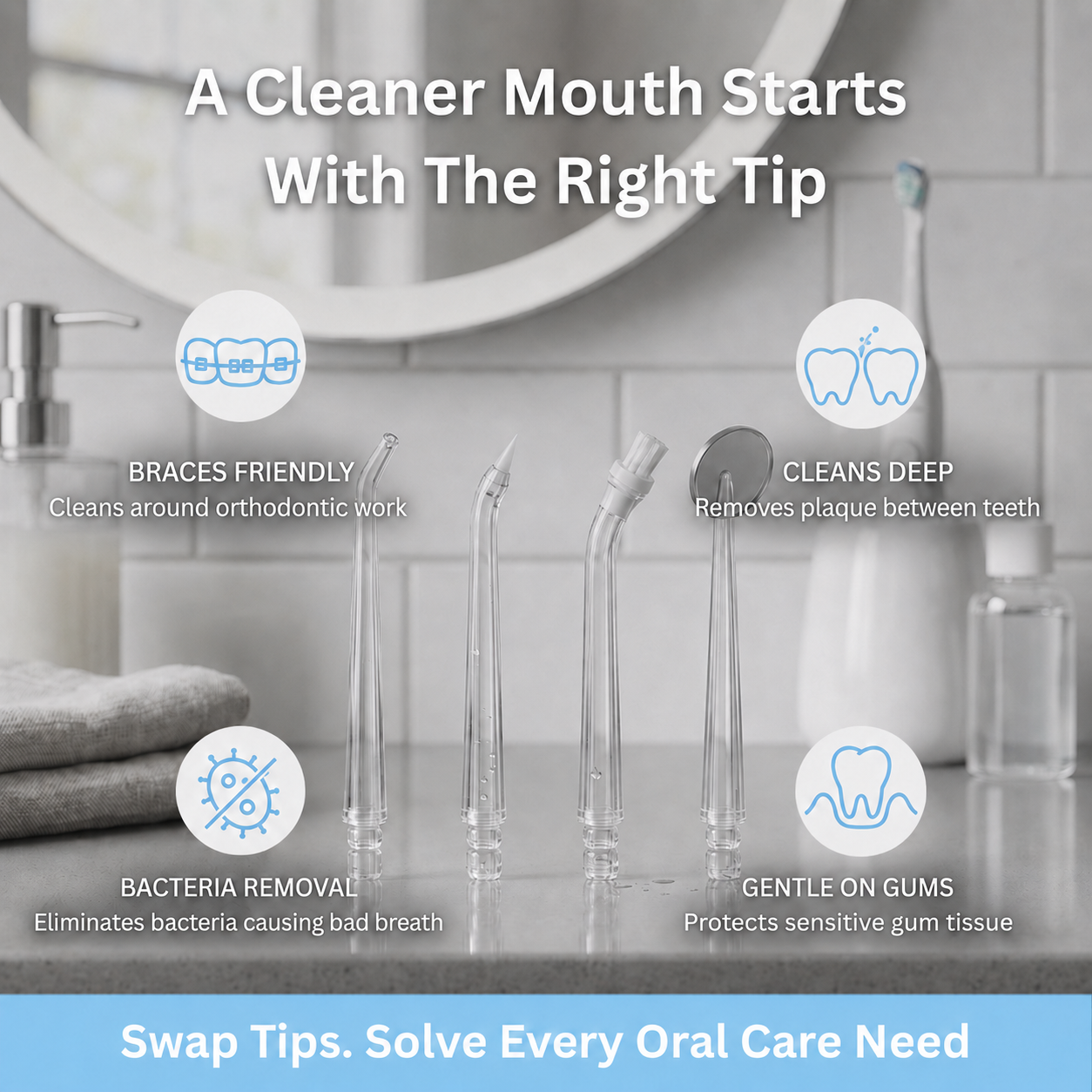 HealthySmyle™ Premium Replacement Water Flosser Tips | 4-pack